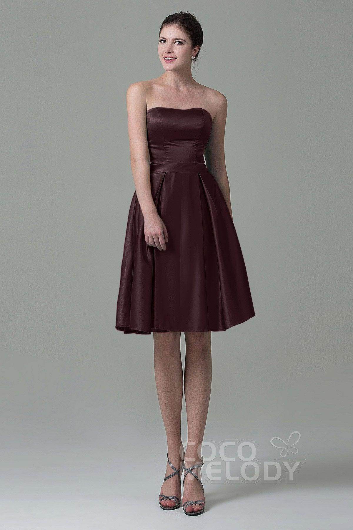 A-Line Knee Length Satin Bridesmaid Dress COZK1500A - COCOMELODY